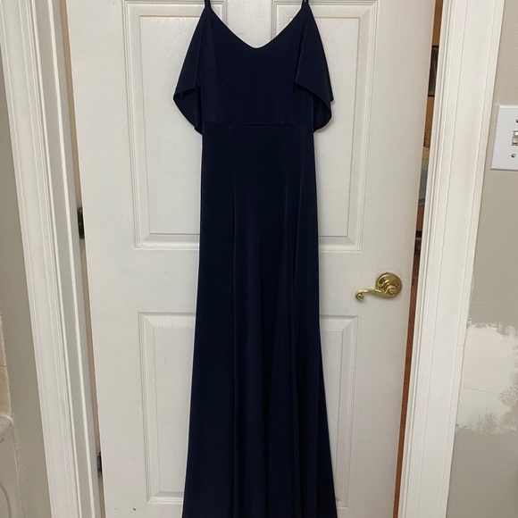 Navy Blue Off the Shoulder Maxi Dress - Picture 4 of 5